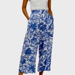 H&M Palazzo Pants Wide Leg Floral Pull-on with Pockets Sz 14